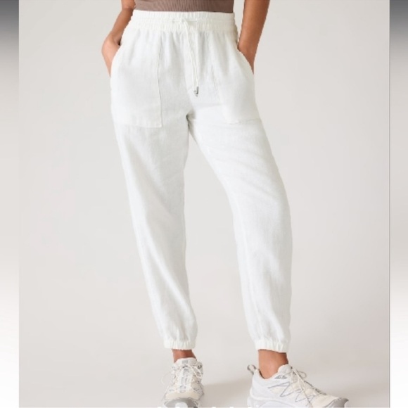 Athleta women’s retreat white linen joggers pantss size 12T - Picture 1 of 12